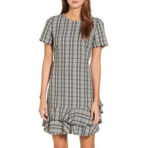 Chelsea28 Dress Women's Black White Plaid Ruffle Knee Length Midi SZ 0